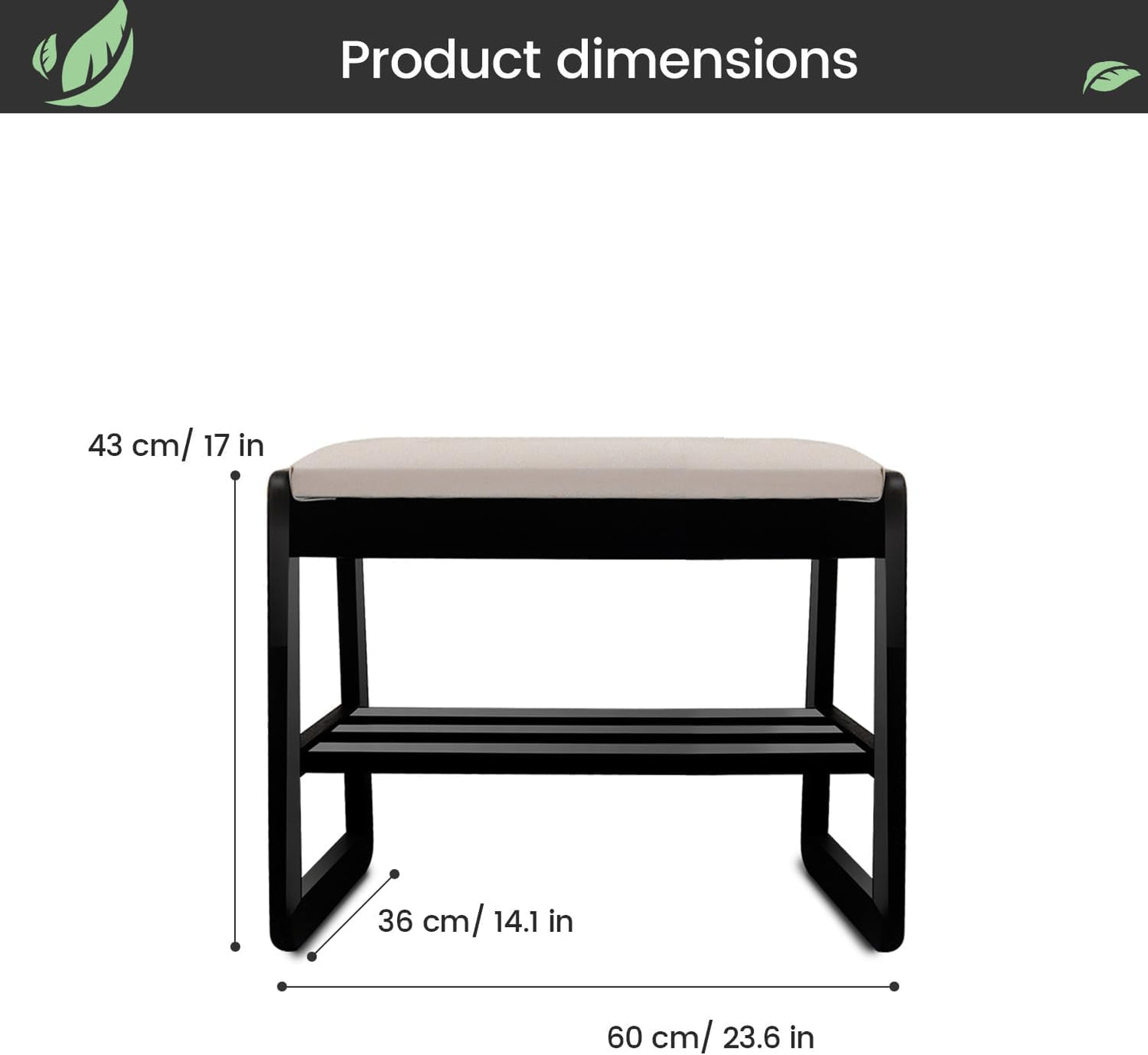 Solid Wood Shoe Rack, 2 Tier Shoe Storage Bench with Cushion Seat, 6 Pair Shoe Organizer for Entryway, Small, Black, 24 Inch