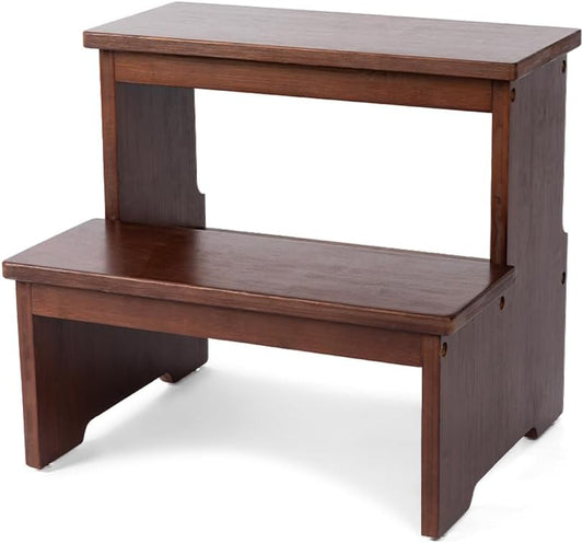 StrongTek Bamboo Two Step Stool for Adults and Kids, Bed Stepstool with Anti-Slip Bottom, Heavy Duty for Kitchen, Bathroom, Bedside Step Stool, Wooden Step Stairs 350 lbs Capacity (Dark Chocolate)