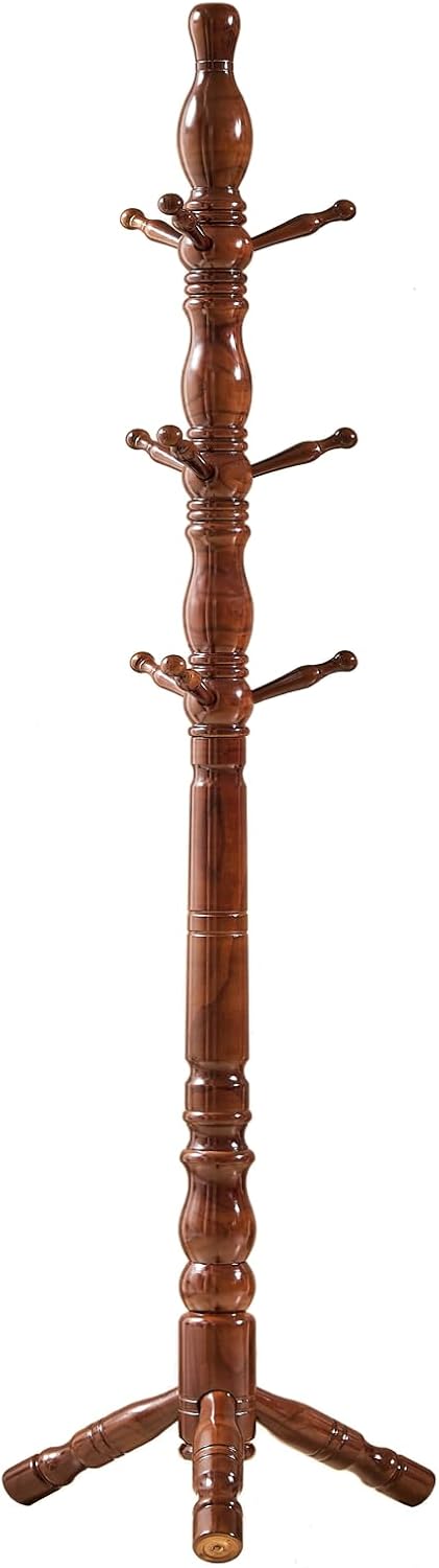Coat Rack, Natural Wood Coat Racks with 3 Height Options and 9 Hooks,Coat Tree Ease of Assembly,Freestanding Hall Tree for Home/Office/Entryway/Hallway (Walnut)