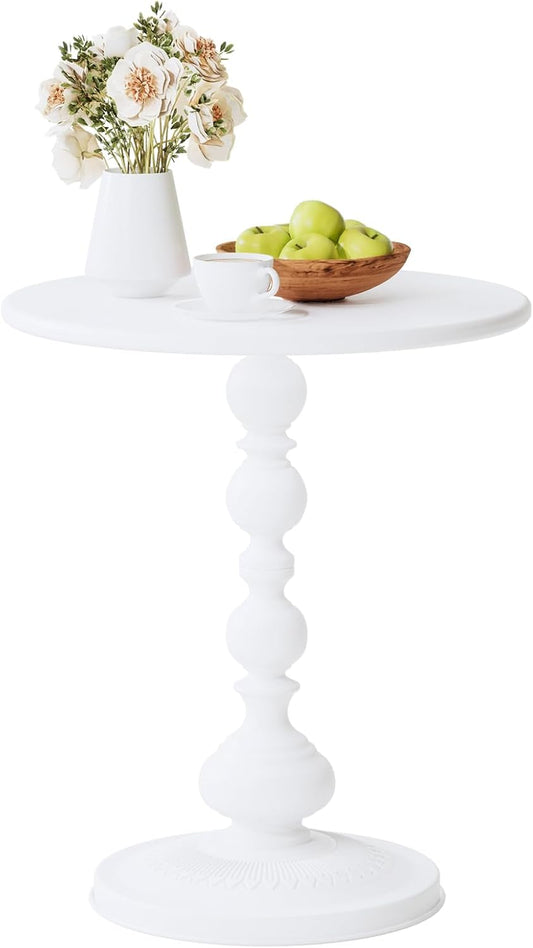 XIV Metal Small Round Side End Table, Vintage Matte Coffee Drink Cocktail Table, Accent Pedestal Table for Living Room Corners and Small Spaces, 21'' Height (White)
