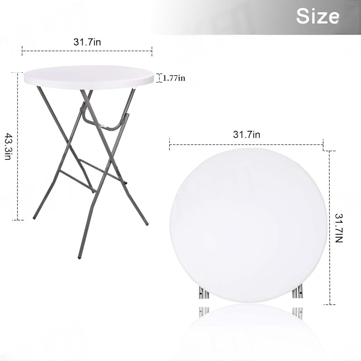 2.63'Bar Height Cocktail Table, All Bistro Folding Bar Height Table for Parties,Coffee Card, Dining,Wedding,Indoor/Outdoor, Locking Legs,White