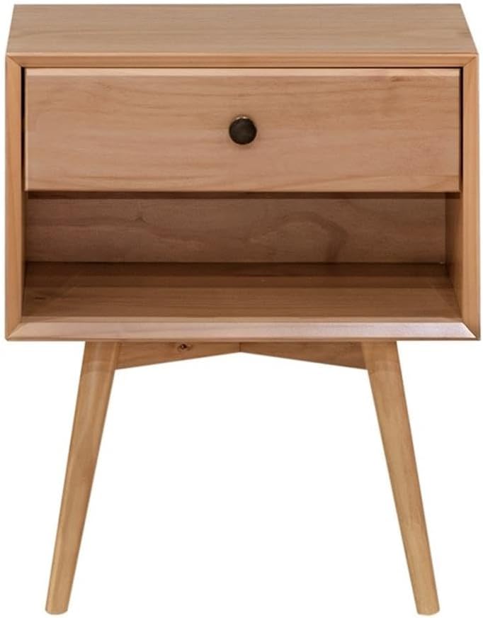 Walker Edison Mid Century Modern 1-Drawer Nightstand Bedroom Storage Drawer and Shelf Bedside End Table, 24 Inch, Natural Pine