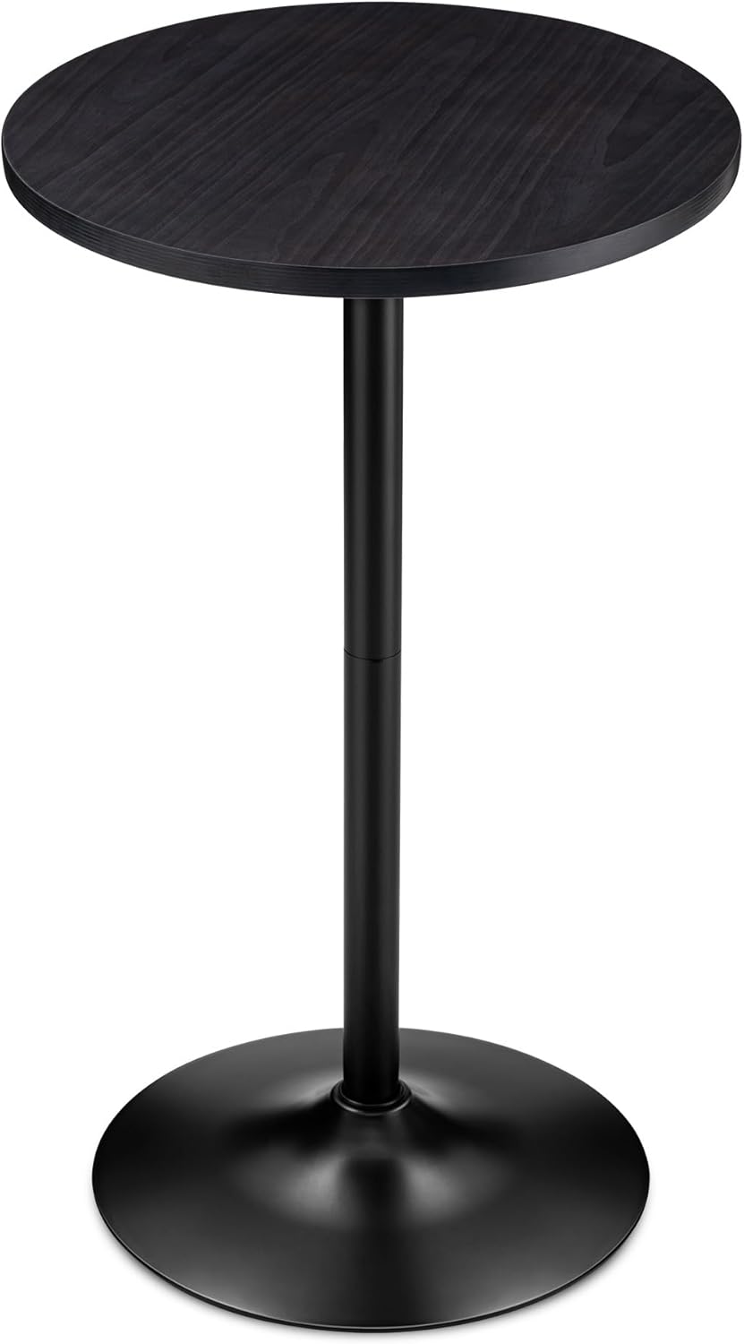 Glitzhome 39.5" H Round Bar Table Pub Table, Wood Top with Metal Leg and Base, Charcoal Gray Walnut Veneer Finish Bar Height Cocktail Table for Kitchen Island,Bistro,Restaurant (Charcoal Gray)