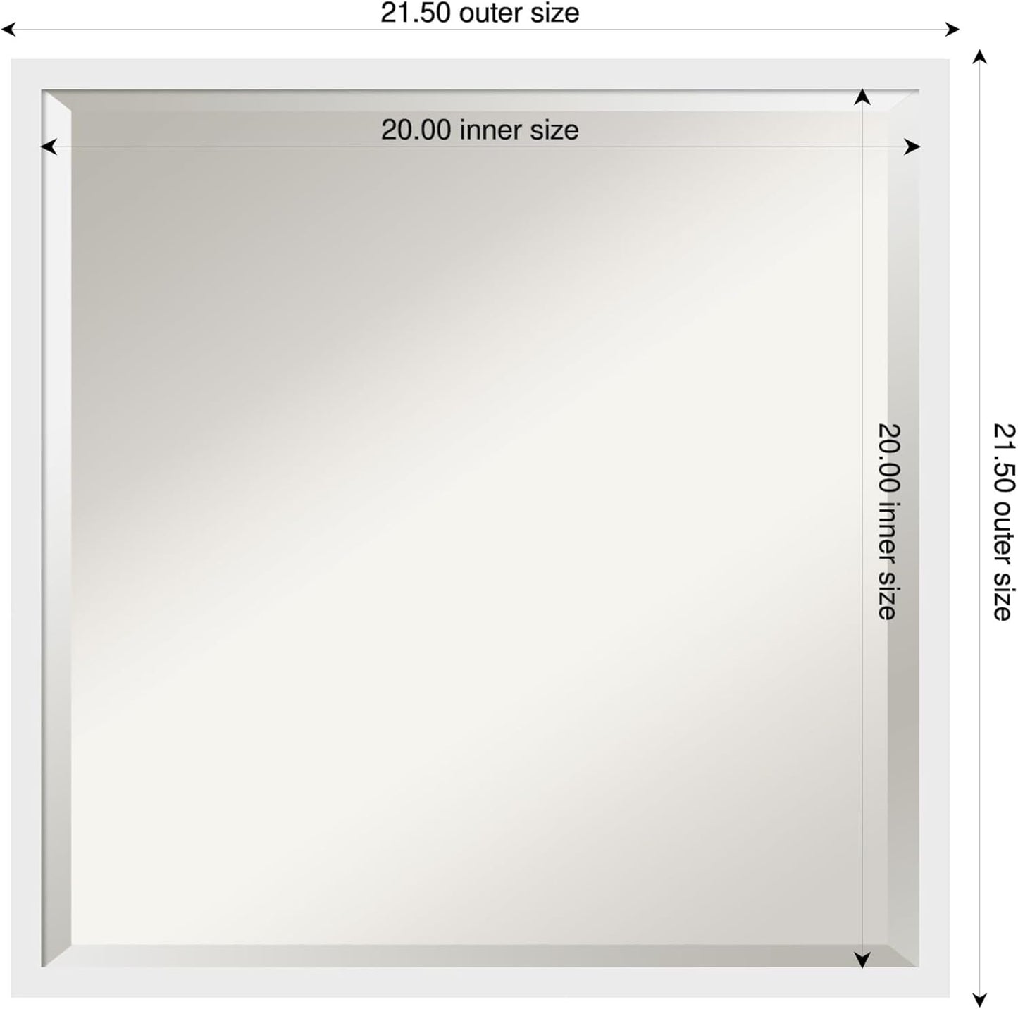 Amanti Art White Bathroom Mirror for Over Sink, 22x22 Incline White Square Vanity Mirror, Medium Modern Contemporary Wood Frame, Hangs Horizonally and Vertically, Bathroom Wall Decor, Beveled Edge