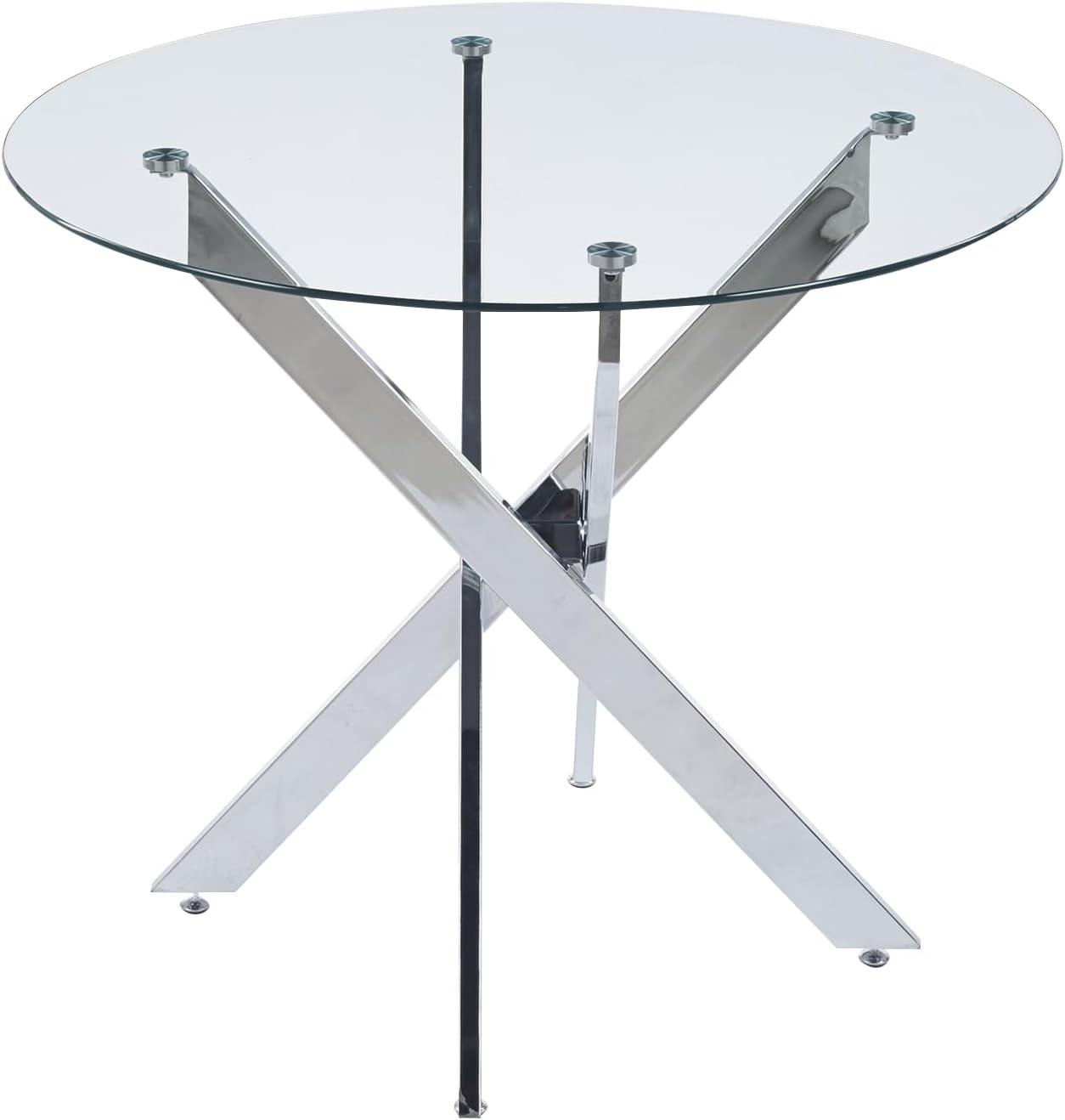Dining Table for 4 Modern Round Dining Table 35.43" Kitchen & Dining Room Tables with Metal Legs and Glass Tabletop for Dining Room and Apartment, Chrome