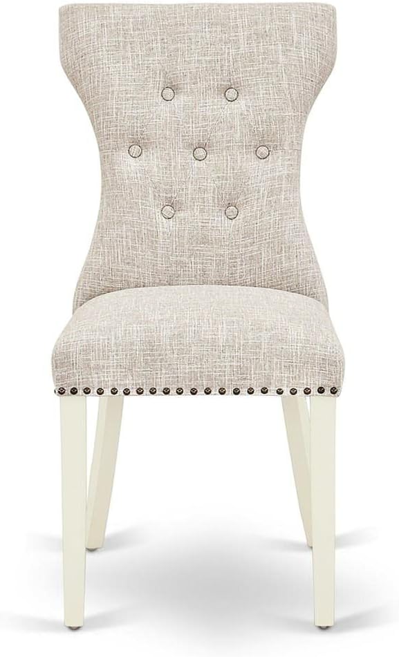 East West Furniture GAP2T35 Gallatin Modern Parson Chairs - Button Tufted Nailhead Trim Doeskin Linen Fabric Padded Dining Chairs, Set of 2, Linen White