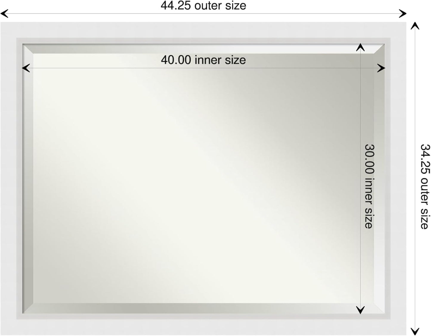 Amanti Art White Bathroom Mirror for Over Sink, 34x44 Blanco White Rectangle Vanity Mirror, X-Large Modern Contemporary Wood Frame, Hangs Horizonally and Vertically, Bathroom Wall Decor, Beveled Edge