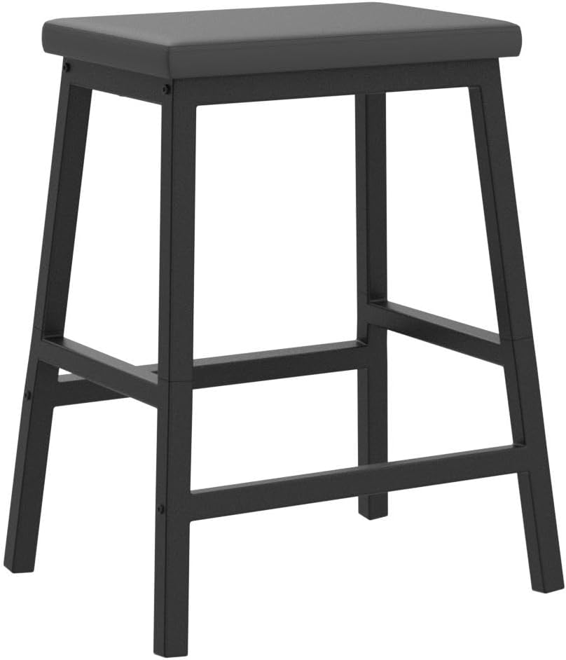 HOOBRO Bar Stools, 24" Set of 2 Bar Chairs, PU Leather Upholstered Breakfast Stools, Easy Assembly, Suitable for Kitchen, Bar, Dining Room, Black BB01MD01