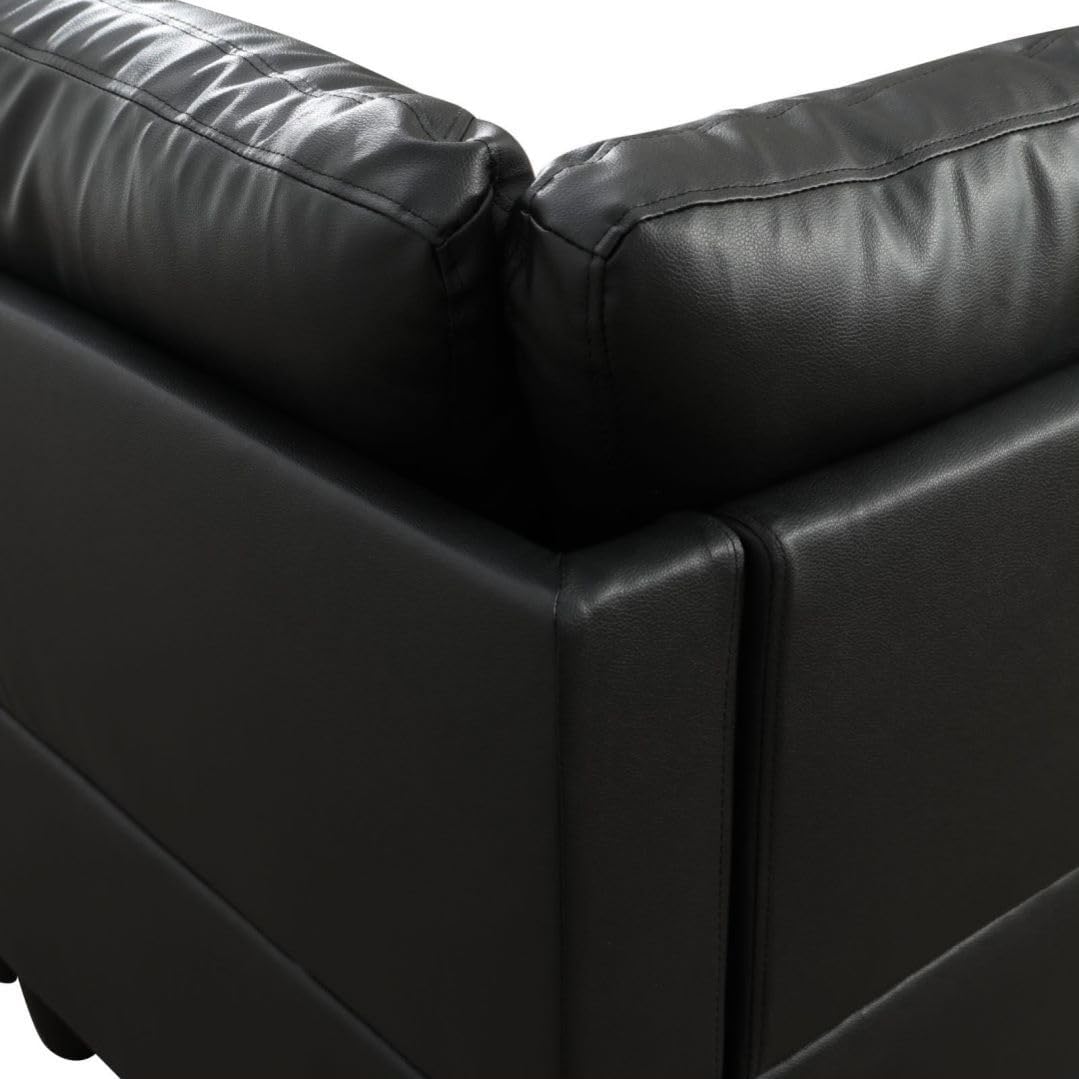 Black L-Shaped 3-Piece Faux Leather Sofa with Storage Ottoman Set, Sectional Couch Sofa Set for Living Room, Office, Small Space