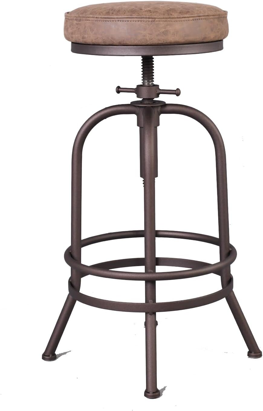 Diwhy Industrial Bar Stool-26-32 Inch Adjustable Swivel Metal PU Leather Seat Stool Bar Height Bar Stool with Footrest-for Kitchen, Dining Side Chair, Pub, Bistro, Set of 2, Copper