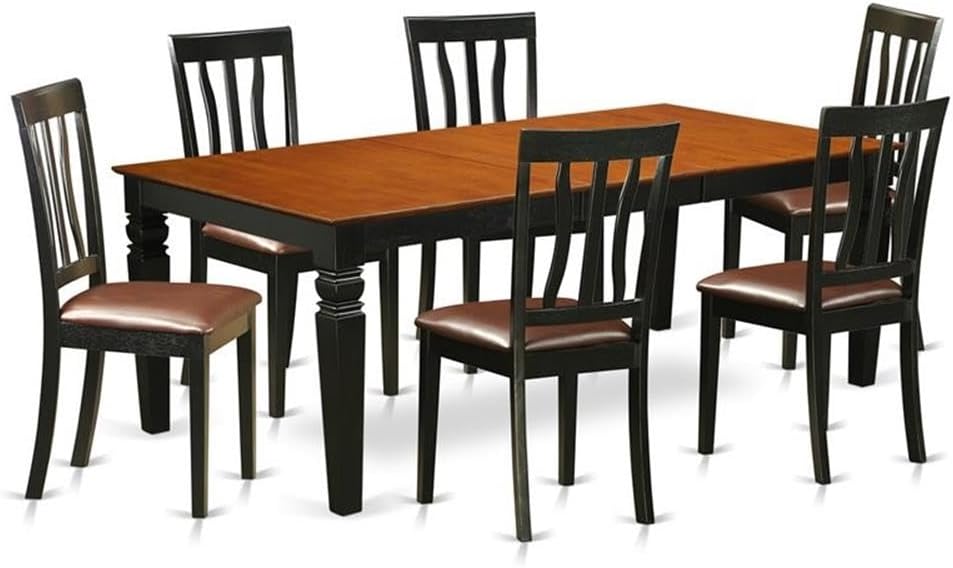 East West Furniture LGAN7-BCH-LC 7 Piece Dining Room Table Set Consist of a Rectangle Wooden Table with Butterfly Leaf and 6 Faux Leather Kitchen Dining Chairs, 42x84 Inch, Black & Cherry