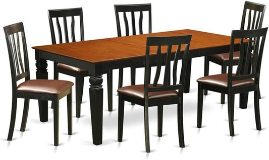 East West Furniture LGAN7-BCH-LC 7 Piece Dining Room Table Set Consist of a Rectangle Wooden Table with Butterfly Leaf and 6 Faux Leather Kitchen Dining Chairs, 42x84 Inch, Black & Cherry