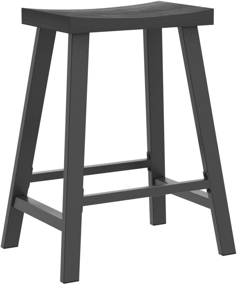 VASAGLE Bar Stools, Set of 2 Bar Chairs, Kitchen Breakfast Bar Stools with Footrest, 23.6 Inches High, Industrial in Living Room, Party Room, Black ULBC074B56