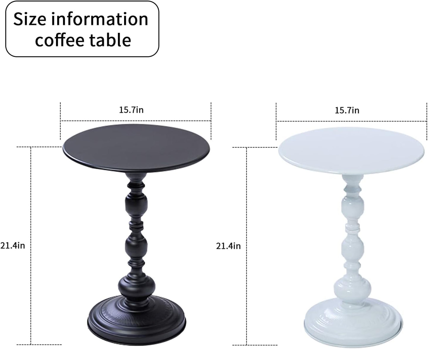 Chic Vintage Round Side Table with Elegant Roman Columns - Sturdy Metal Construction, Perfect for Coffee, End, Tea, or Leisure Use in Living Room or Bedroom Decor (Black and White 1 Pack)