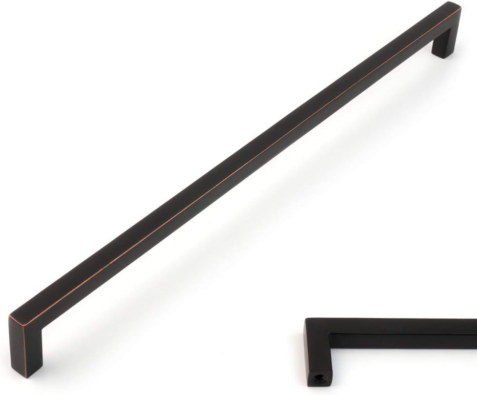 KOOFIZO Solid Square Bar Cabinet Handle - Oil Rubbed Bronze Furniture Pull, 12.6 Inch/320mm Screwhole Distance, 10-Pack for Kitchen Cupboard Door, Bedroom Dresser Drawer, Bathroom Hardware