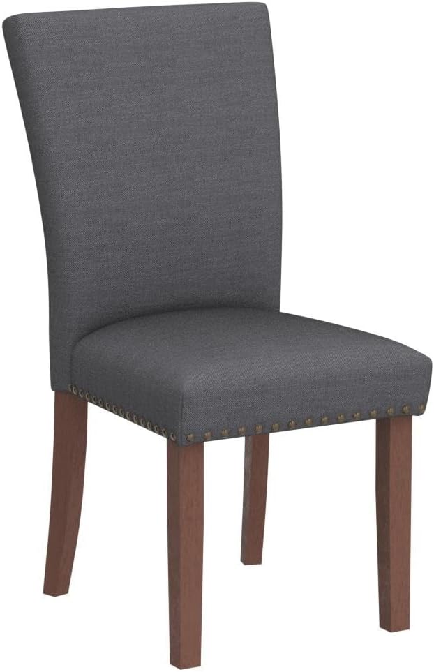 COLAMY Upholstered Parsons Dining Chairs Set of 6, Fabric Dining Room Kitchen Side Chair with Nailhead Trim and Wood Legs - Dark Grey