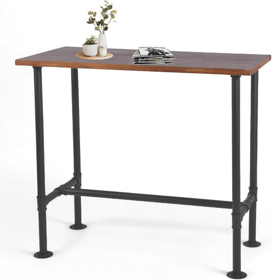 Industrial 41.3inch Height Bar Table Vintage Pipe Design Bistro Table Rustic Kitchen Dining Breakfast Desk Farmhouse Office Computer Desk Wooden Top Pub Coffee Table
