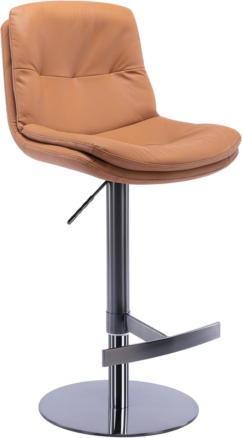 CozyRain Bar Stools Adjustable Stainless Steel Swivel Barstool with Back and Footrest,Modern Faux Leather Upholstered Bar Chairs for Home Kitchen,Bar, Counter Black/Light Brown (Light Brown)