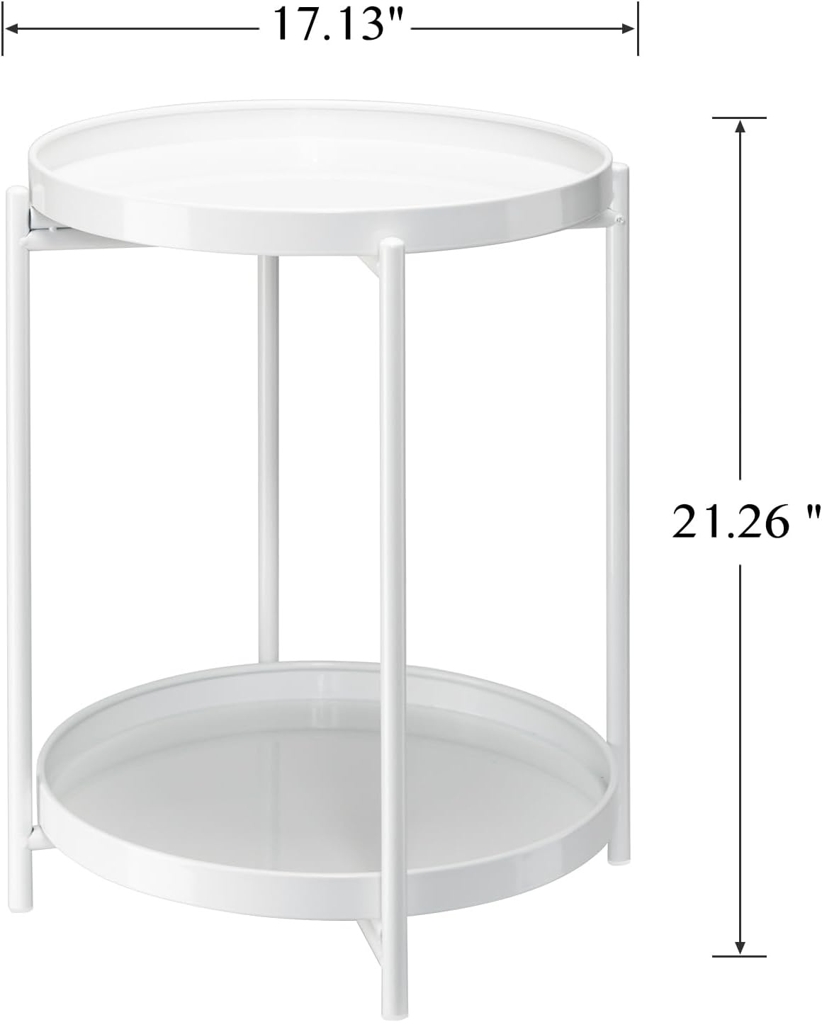 Danpinera 2 Tier Metal Side Table with Removable Tray - Round Accent Table, Anti-Rust White Nightstand for Bedroom, Balcony, Patio