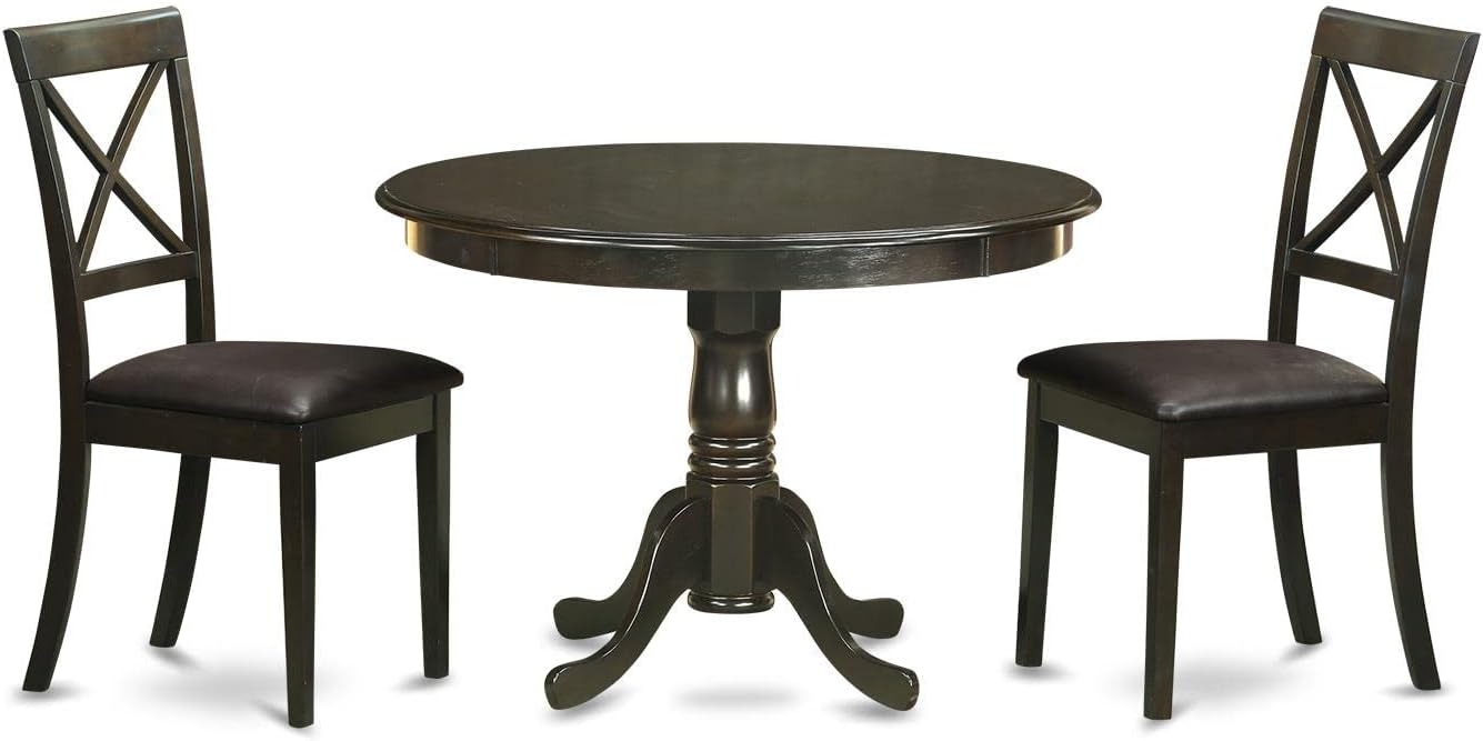 East West Furniture HLBO3-CAP-LC 3 Piece Dining Table Set for Small Spaces Contains a Round Dining Room Table with Pedestal and 2 Faux Leather Upholstered Chairs, 42x42 Inch, Cappuccino