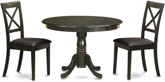 East West Furniture HLBO3-CAP-LC 3 Piece Dining Table Set for Small Spaces Contains a Round Dining Room Table with Pedestal and 2 Faux Leather Upholstered Chairs, 42x42 Inch, Cappuccino