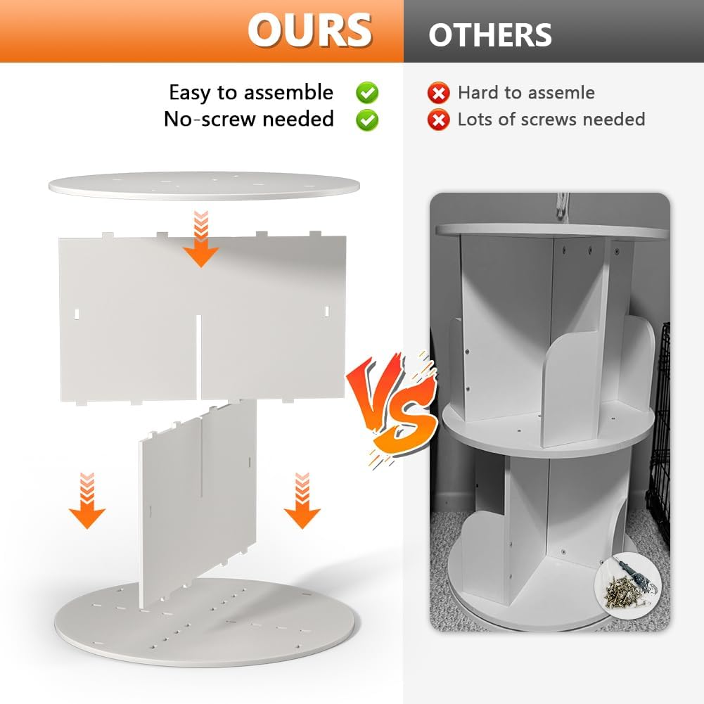 Nidouillet Rotating Bookshelf Tower, 5 Tier Spinning Bookcase Lazy Susan, Revolving 360 Book Shelf Storage Round Organizer, Vertical Rotate Turning Corner Book Case for Small Space, White