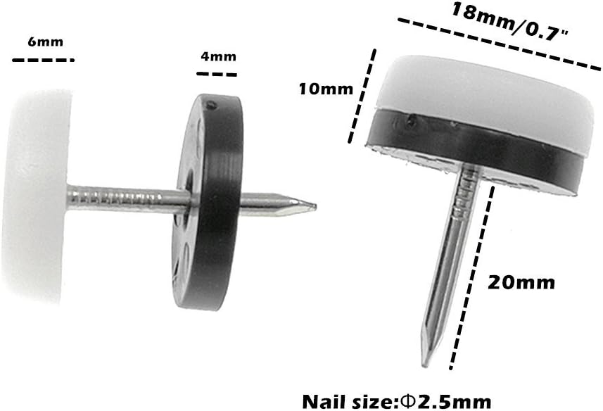 ALIMITOPIA 40pcs Furniture Glide Nail-in Thickened Nylon Chair Glide Slider Furniture Pad Floor Protector for Wooden Furniture Chair Tables Leg Feet(Φ18mm or 0.7";White)