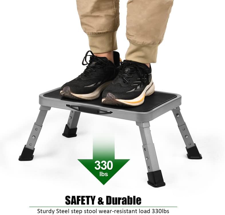 Foldable Step Stool, Adjustable Step Stool with a Non-Slip Platform, Step Ladder with Thick Rubber Feet for Adults or Children in Kitchen, Bedroom, Office, Rv, 330 Lbs Capacity