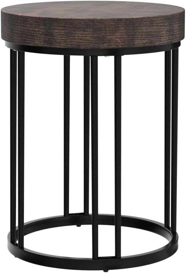 Tribesigns Round End Table, Modern Side Small Accent Nightstand with Metal Frame, Wooden Circle Bedside for Living Room Sofa Couch, Bedroom, Easy Assembly, Space Saving, Rustic Brown & Black