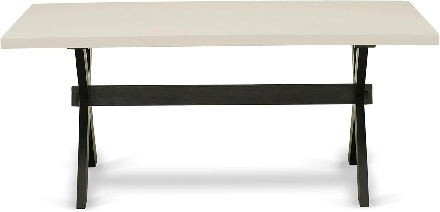 East West Furniture X627MZ606-6 6 Piece Dining Table Set Contains a Rectangle Dining Room Table with X-Legs and 4 Shitake Linen Fabric Parson Chairs with a Bench, 40x72 Inch, Multi-Color