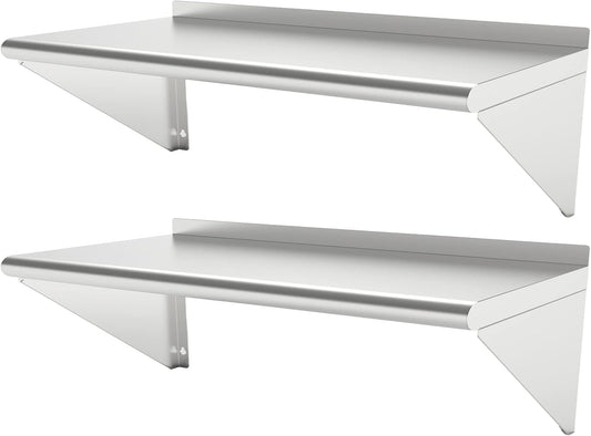 12''x48'' - 2packs Wall Mounted Stainless Steel Shelf NSF Commercial Metal Wall Mount Floating Shelving for Kitchen, Restaurant, Food Truck,Garage,Washrooms,Home&Hotel