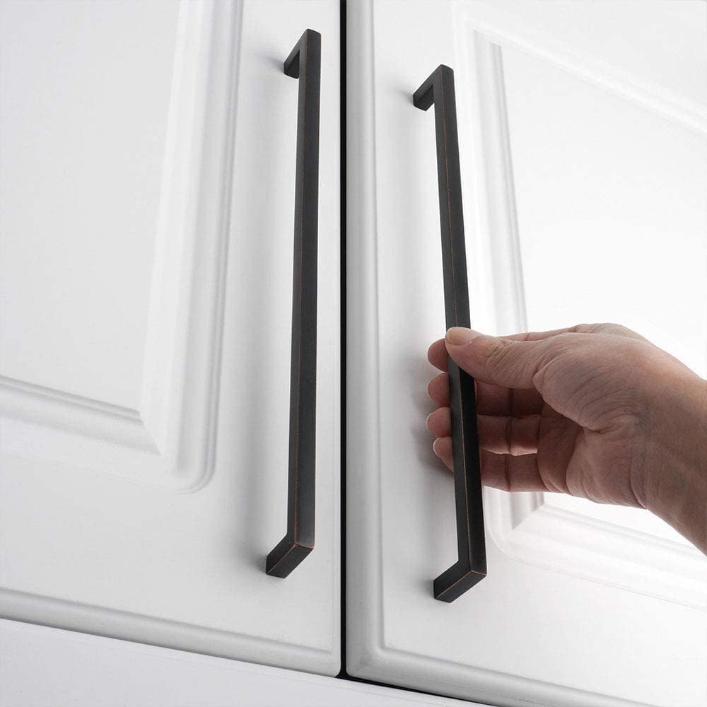 KOOFIZO Solid Square Bar Cabinet Handle - Oil Rubbed Bronze Furniture Pull, 12.6 Inch/320mm Screwhole Distance, Pack of 5 for Kitchen Cupboard Door, Bedroom Dresser Drawer, Bathroom Wardrobe Hardware