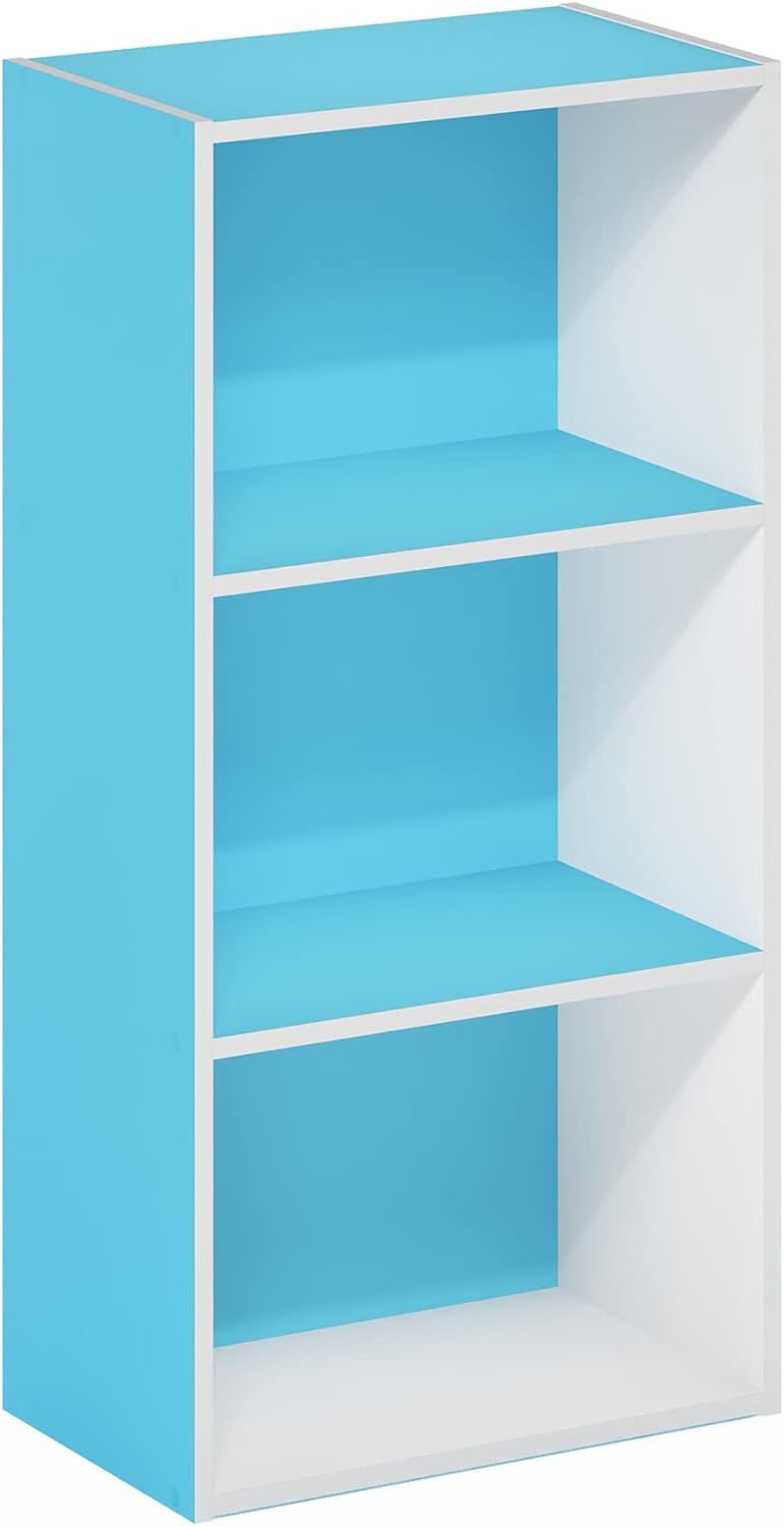Furinno Luder 3-Tier Open Shelf Bookcase, Light Blue/White
