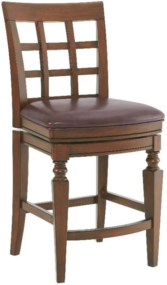 Napa Counter Height Stool with Back, Mahogany - Elegant Trellis Back Design, Faux Leather Upholstery, Foam-Filled Seat, Steel Memory Return Swivel, Seat Height 26 in, Footrest at 6 3/4 in.