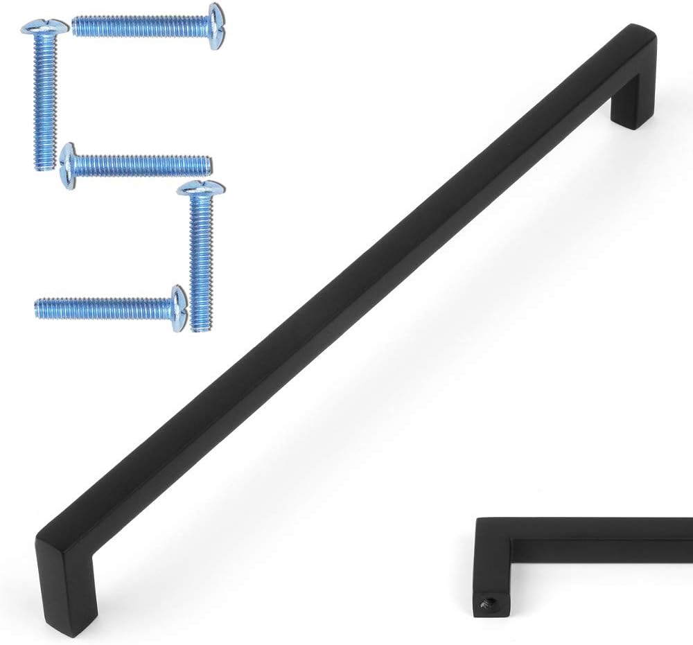 KOOFIZO Solid Square Bar Cabinet Handle - Black Furniture Pull, 7.6 Inch/192mm Screwhole Distance, Pack of 5 for Kitchen Cupboard Door, Bedroom Dresser Drawer, Bathroom Wardrobe Hardware