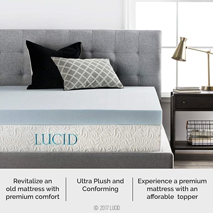 LUCID 4 Inch Gel Memory Foam Topper and LUCID Zippered Enclosure Mattress Topper Cover, California King