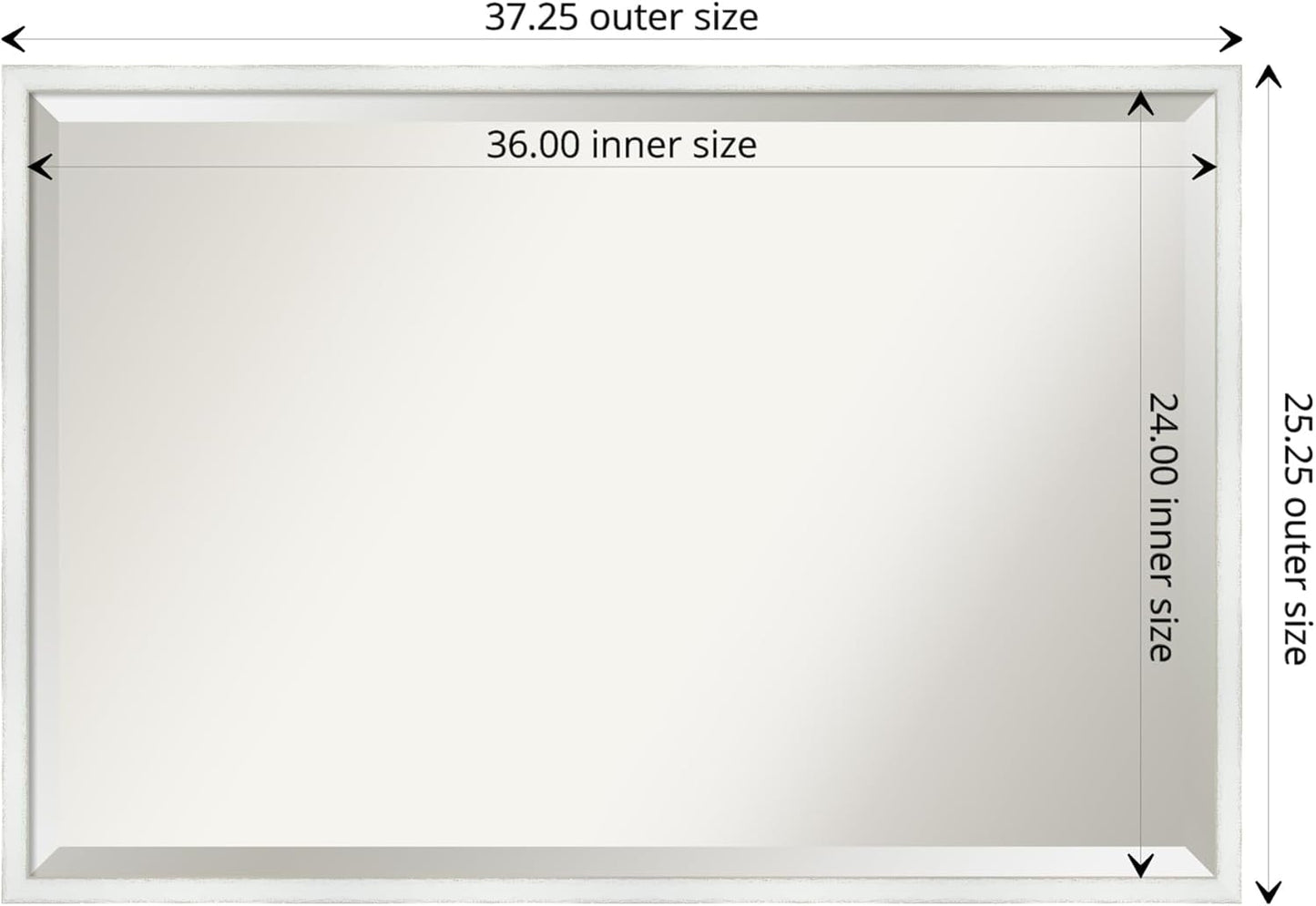 Amanti Art White Bathroom Mirror for Over Sink, 25x37 Breeze Distressed White Rectangle Vanity Mirror, Large Country Rustic Wood Frame, Hangs Horizonally and Vertically, Bathroom Wall Decor, Beveled