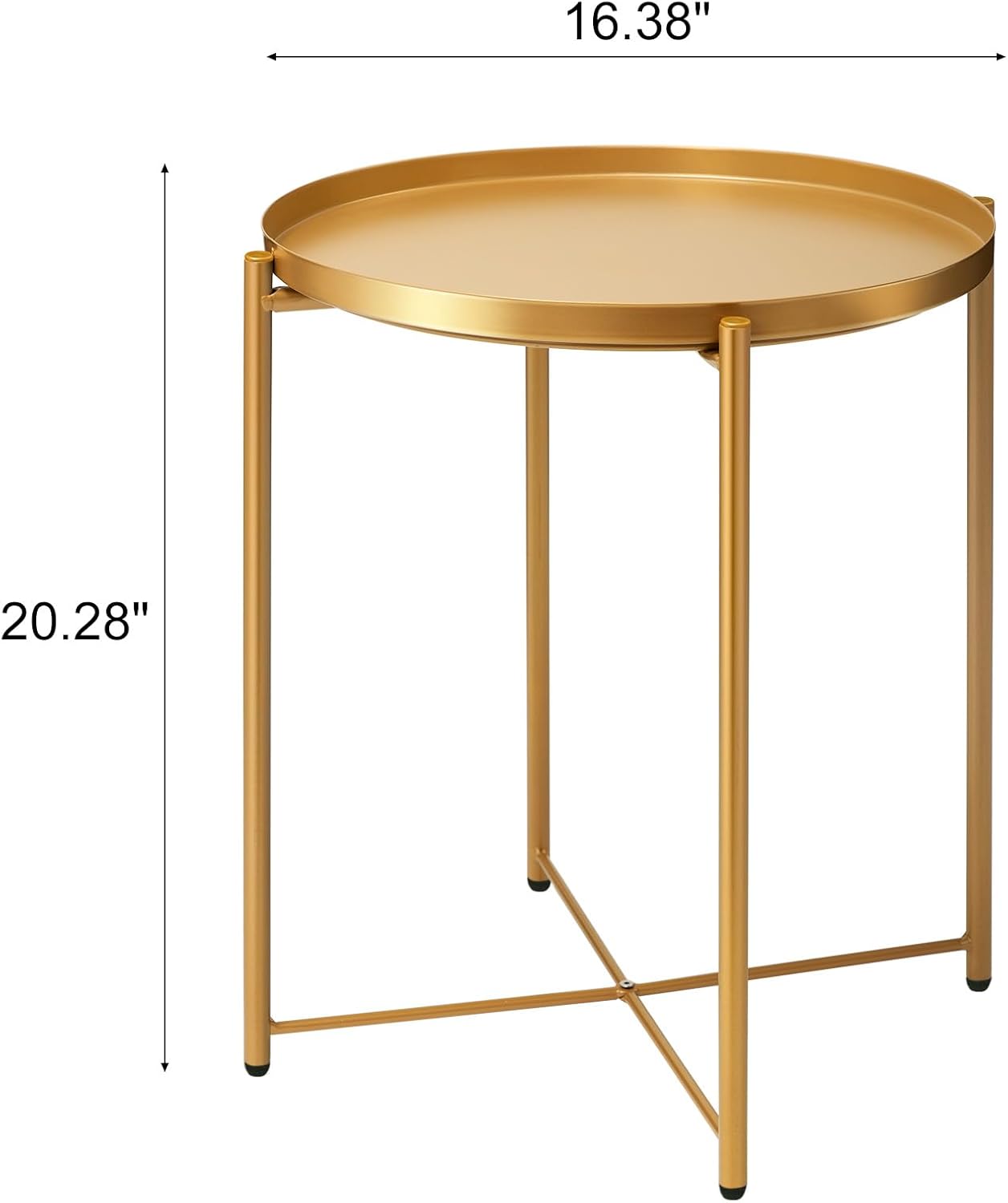 danpinera Gold Side Table, End Table for Small Spaces Outdoor Desk Round Metal Patio Coffee Nightstand Waterproof Removable Tray Desk for Living Room Bedroom Balcony Office