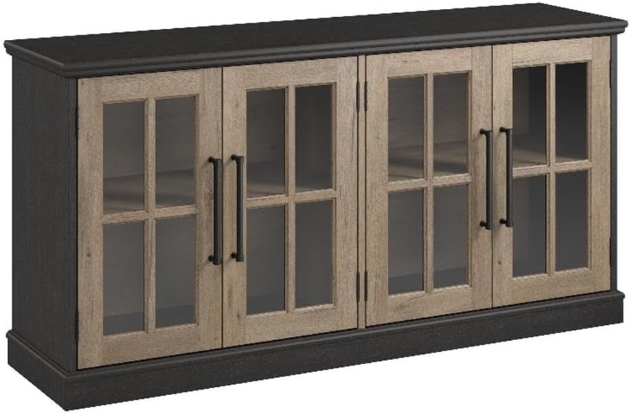 Bush Furniture Westbrook 60W TV Stand for 75 Inch TV in Vintage Black/Restored Tan Hickory | Living Room Entertainment Center with Storage