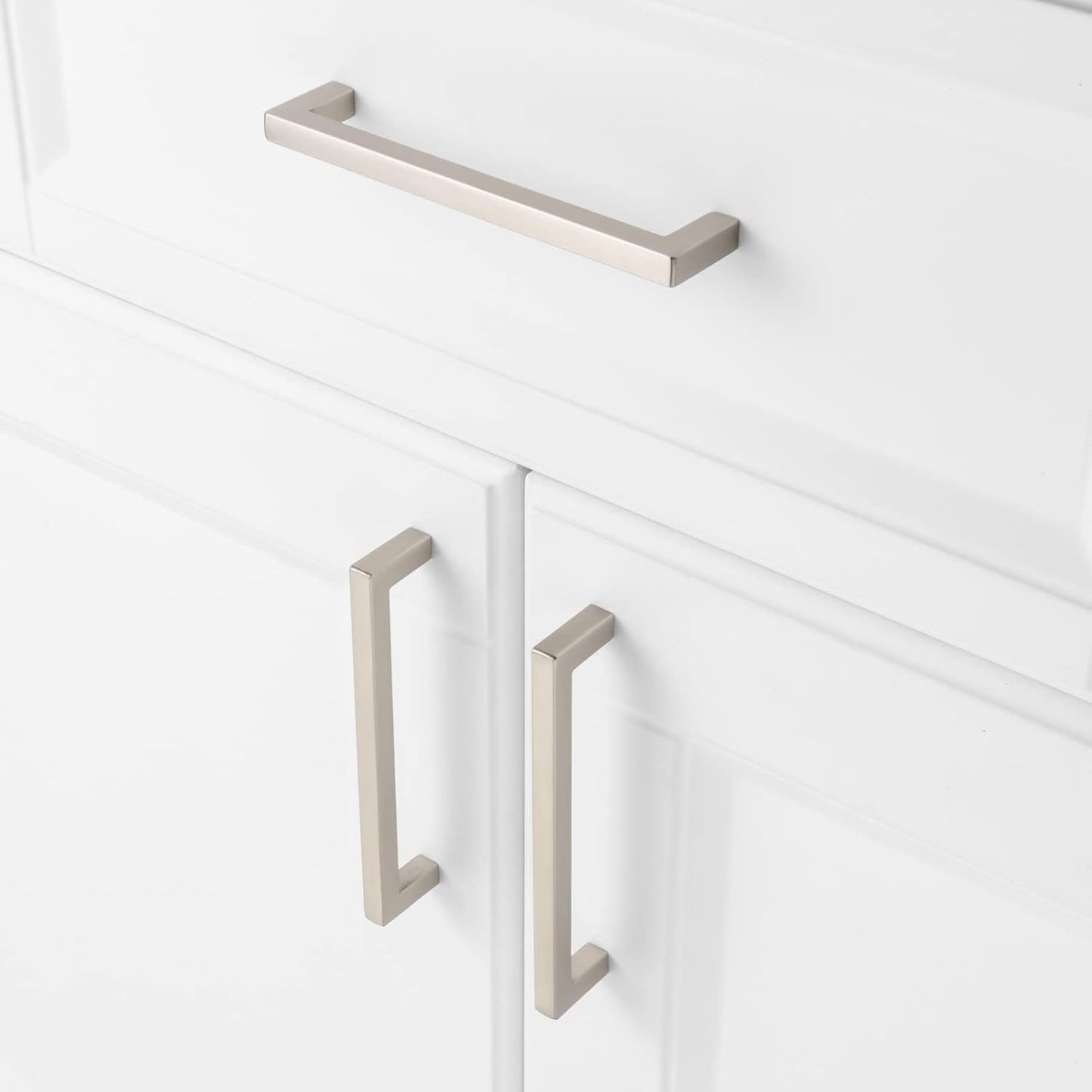 KOOFIZO Solid Square Bar Cabinet Handle - Brushed Nickel Furniture Pull, 5 Inch/128mm Screwhole Distance, 10-Pack for Kitchen Cupboard Door, Bedroom Dresser Drawer, Bathroom Wardrobe Hardware