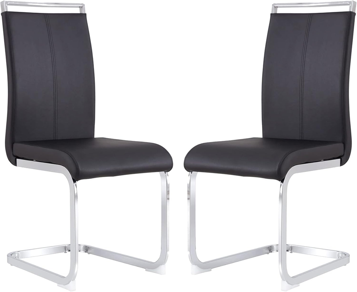 Dining Chairs Set, Kitchen Modern Metal Chairs with Faux Leather Padded Seat High Back and Sturdy Chrome Legs, Chairs for Dining Room (Black, Set of 2)