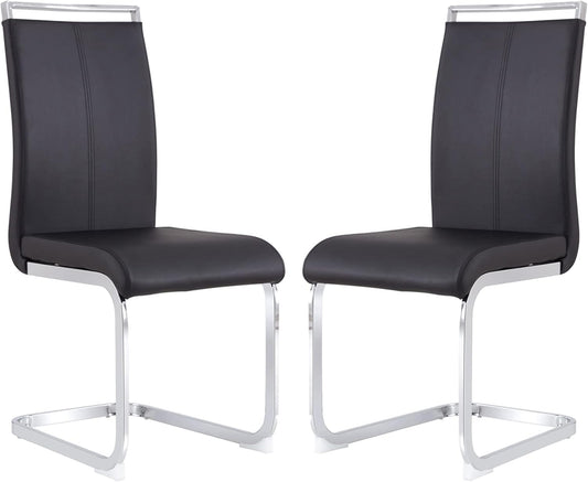 Dining Chairs Set, Kitchen Modern Metal Chairs with Faux Leather Padded Seat High Back and Sturdy Chrome Legs, Chairs for Dining Room (Black, Set of 2)