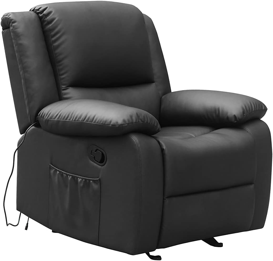 Black Leather Massage Rocker Recliner Chair with Heat - Full Body Massage Chair