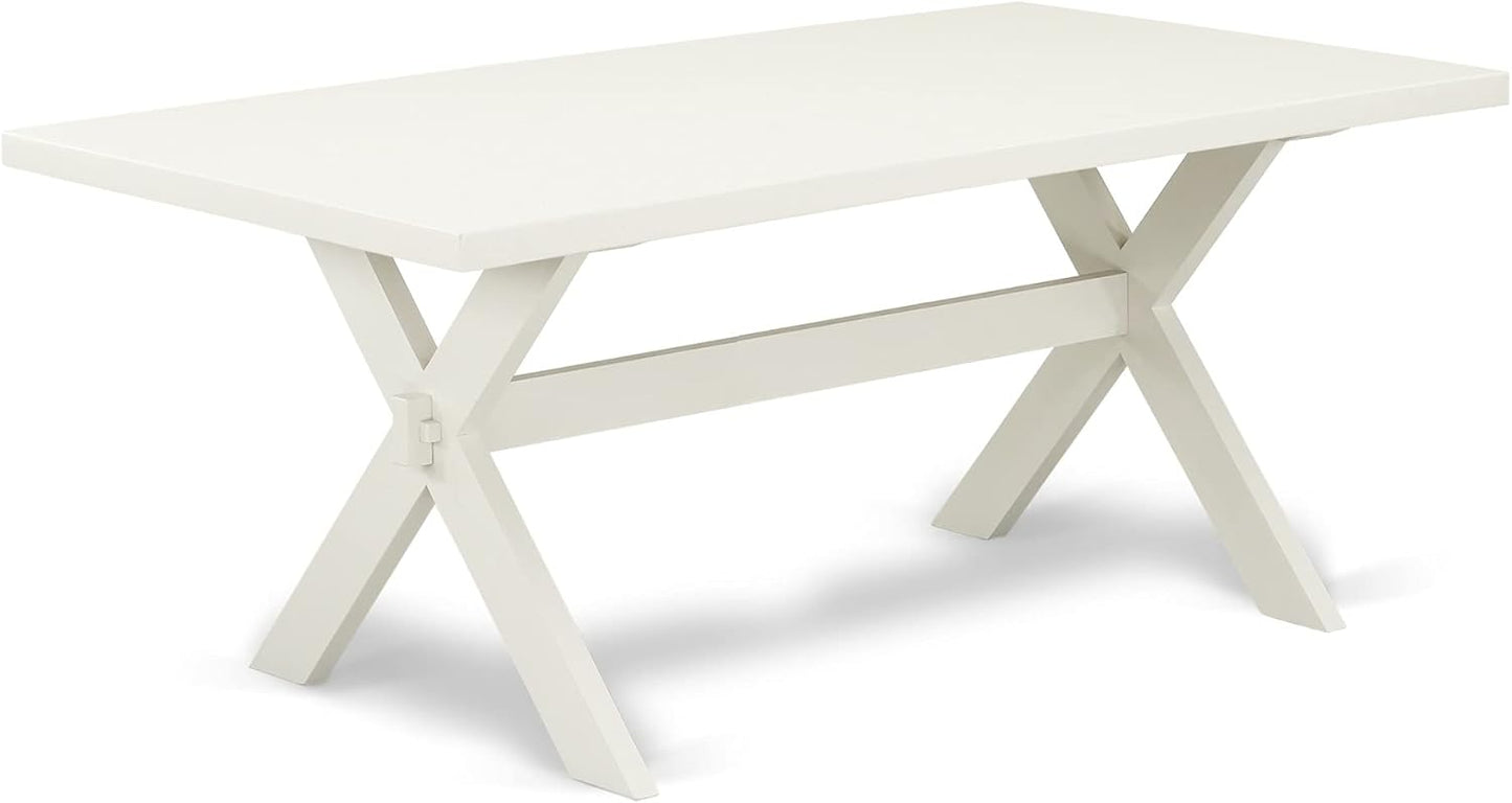 East West Furniture X027AB264-7 7 Piece Dining Set Consist of a Rectangle Dining Room Table with X-Legs and 6 White Faux Leather Upholstered Parson Chairs, 40x72 Inch, Multi-Color