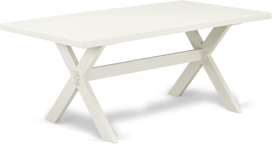 East West Furniture X027AB264-7 7 Piece Dining Set Consist of a Rectangle Dining Room Table with X-Legs and 6 White Faux Leather Upholstered Parson Chairs, 40x72 Inch, Multi-Color