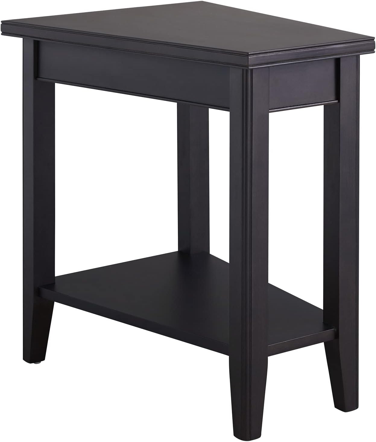 Leick Home Laurent End Table, Solid Wood, Narrow Wedge Shape, Bottom Display Shelf, Easy-Assembly, For Living Room/Bedroom, Black, 24.0 in. L x 17.0 in. W x 24.0 in. H, 10502-BK