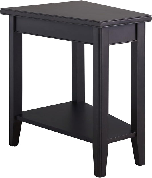Leick Home Laurent End Table, Solid Wood, Narrow Wedge Shape, Bottom Display Shelf, Easy-Assembly, For Living Room/Bedroom, Black, 24.0 in. L x 17.0 in. W x 24.0 in. H, 10502-BK