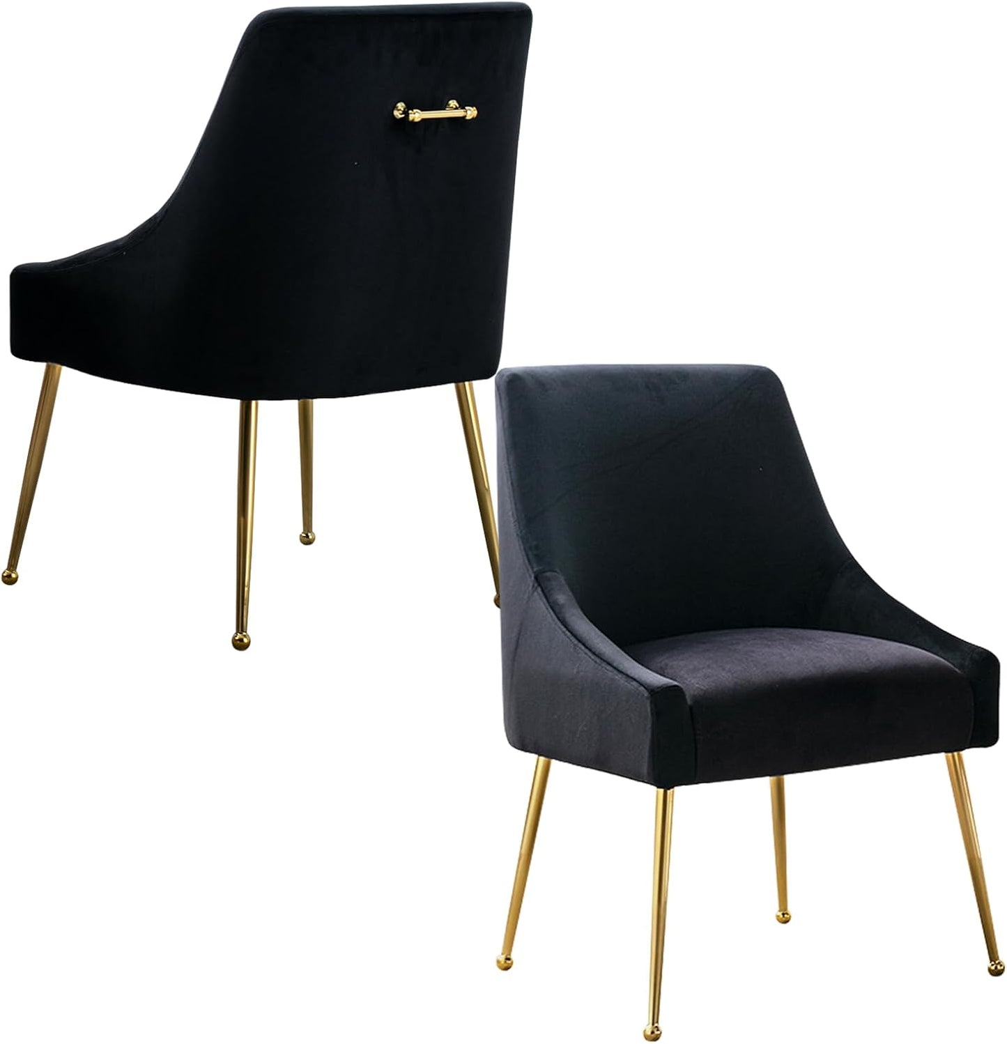 Velvet Dining Chairs Set of 2, Furniture Collection Modern Contemporary Upholstered with Polished Gold Metal Legs(Black)