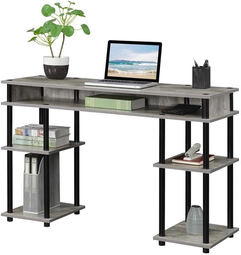 Convenience Concepts Designs2Go No Tools Desk Home Office Desk with Shelves, Corner Shelf Vanity Desk Computer Desk Nail Table for Nail Tech - 47.25" L x 15.75" W x 30" H, Faux Birch/Black