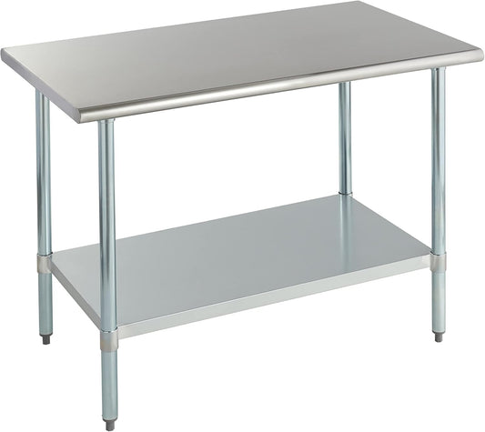 ROCKPOINT Stainless Steel Table for Prep & Work 30x48 Inches, NSF Metal Commercial Kitchen Heavy Duty Table with Adjustable Under Shelf and Table Foot for Restaurant, Home and Hotel